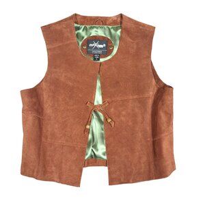 Wilsons Leather Maxima Suede Vest Tan Brown Boho Festival Cropped Womens S Vtg